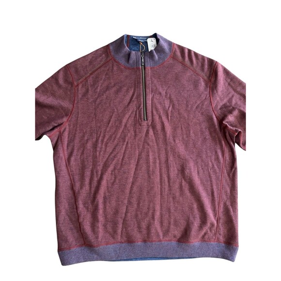 NWT Tommy Bahama Sweater Mens Blue Red Reversible Quarter Zip Pullover Sz XXL - Picture 1 of 16